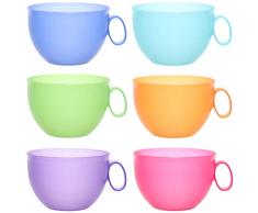 idea-station NEO Kunststoff-Tassen 6 Stück, 500 ml, bunt, mehrweg, bruchsicher, Griff, Henkel, Set, XXL-Tassen, Kaffee-Becher, Kaffee-Tasse, Tee-Tasse, Camping-Geschirr, Camping-Tasse