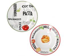 MamboCat 2er Set Pastateller weiß mit Dekor I Geschirrset Rot & Grün I Steingut Geschirr mit bunten Schriftzügen und Motiven I Tiefe Porzellan Teller auch für Suppen und Salate