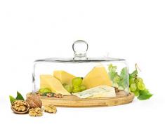Sendez Glasglocke mit Schneidebrett 28cm Käseglocke Glashaube Kuchenglocke aus Holz und Glas