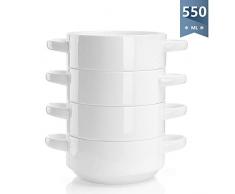 Sweese 108.101 Suppentassen mit Henkel, 4er Set Suppenschüsseln aus Porzellan, 550 ml