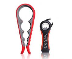 Deckelöffner für schraubgläser, Glasöffner Dosenöffner Flaschenöffner mit Rutschfestem Griff Multi-Funktions alle Deckelgrößen geeignet für Senioren, Arthritis, Patienten, Frauen, Kinder (5 in 1)