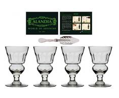 ALANDIA 4X Original Absinth-Gläser Authentisches 19. Jh. Design | Set inkl. Absinth-Löffel und Trinkanleitung