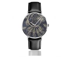 Golden Moon in Dark Night Serviertablett Classic Casual Fashion Quarzuhr Edelstahl Lederband Uhren