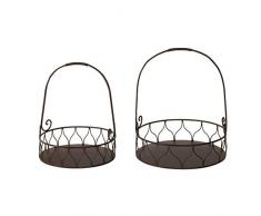 2er Tablett-Set Rita aus Metall rund in schwarz von Varia Living | Obstkorb mit wunderschöner Detailarbeit im modernen Vintage Shabby Look | 2 Aufbewahrungskörbe | Höhe 37 cm x Durchmesser 30 cm | Höhe 40 cm x Durchmesser 35 cm