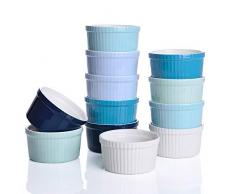 LOVECASA Förmchen Porzellan, 12 teilig Muffins Förmchen Set Schälchen für Soufflé, Creme Brulee, Fondants, Dessert und Obst, bunt