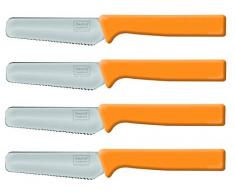 homiez 4 Stück Frühstücksmesser Knife orange, Brötchenmesser, Tafelmesser, Brotzeitmesser, Wellenschliff, Soft-Griff