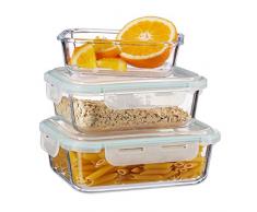 Relaxdays, klar Frischhaltedosen 3er Set Glas, Vorratsdosenset, BPA-Frei, hitzebeständig, Frischhaltebox, Clip-Deckel, Borosilikatglas, Plastik, Standard