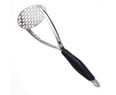 GWCLEO Kartoffelstampfer,Küchenstampfer aus Dick Edelstahl von Spiegel-Polierte und Nicht Schweißen,Kartoffelpressen mit Weicher und Rutschfester Silikongriff,Stampfer für Obst und Gemüse(Schwarz)