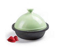 SSQIAN Marokkanischer Tajinen Topf Aus Emailliertem Gusseisen mit Keramikdeckel, 30cm, 2.5L Fett Tajine Kochtopf für wasserloses Kochen,Grün