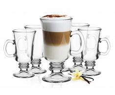 6 Irish Coffee Gläser mit Henkel und 6 Edelstahl-Löffeln (gratis) Latte Macchiato Glas