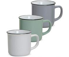 matches21 Tassen Becher Kaffeebecher Emaille-Optik Kaffeetassen Email-Optik 3-tlg. Set Keramik 9 cm / 300 ml