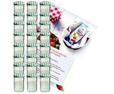 MamboCat 24er Set Sturzglas 435 ml Marmeladenglas Einmachglas Einweckglas to 82 grün Karierter Deckel incl. Diamant-Zucker Gelierzauber Rezeptheft