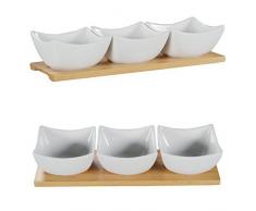 DRULINE Snackschalen auf Bambustablett Servierschalen Porzellanschalen Dippschalen