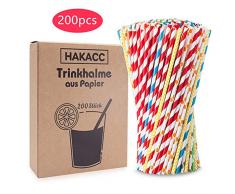 HAKACC Papier Strohhalme, 200 Stück Bio Strohhalme Bunte Papier Trinkhalme Einweg Umweltfreundlich Strohhalme für Partys Hochzeiten Geburgstag Weihnachten
