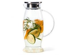 EZOWare 1,5 Liter Glaskaraffe Glaskrug mit Edelstahl Deckel, Glas Wasserkaraffe Wasserkanne Wasserkrug Pitcher für Wasser, Getränke, Kaffee, Milch, Saft, Eistee
