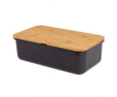Mack geräumiger Brotkasten aus Melamin mit Brotbox mit Bambusdeckel als Schneiderbret Maße 38 x 21 x 13cm in Farbe schwarz Brotaufbewahrung