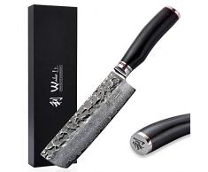 Wakoli Ebenholz Damastmesser Nakirimesser - sehr hochwertiges sehr scharfes Profi Nakiri Nesser mit Damast Klinge 16,5 cm, Küchenmesser, Kochmesser