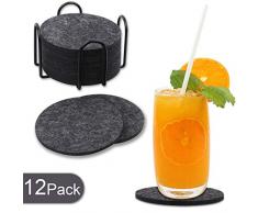 Oladwolf Filz Untersetzer rund 12er Set für Gläser, Inkl. Untersetzer Halter für Getränke, Tassen, Bar, Glas - Premium Tischuntersetzer Filzuntersetzer Dunkelgrau