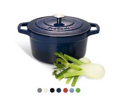 ProCook - Bratentopf aus Gusseisen - induktionsgeeignet - 24 cm Ø - 2,7 l Volumen - in schattiertem Blau - emailliert - Bräter - Schmortopf - rund