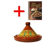 Marokkanische Tajine Topf zum Kochen + Kochbuch | Schmortopf glasiert Gulnar Ø 35cm 6-8 Personen | inklusive Rezepte Buch Nord Afrikanische Küche | ORIGINAL Tontopf handgetöpfert aus Marokko
