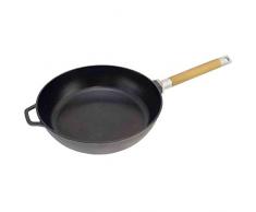 4BIG.fun Bratpfanne aus Gusseisen GESCHLIFFEN & EINGEBRANNT Griff abnehmbar tief Induktionsfähig geeignet zum Grillen (28 cm)