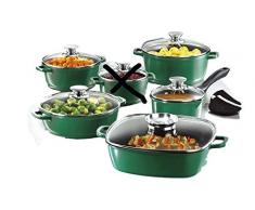 GSW Kochtopfset Alu-Guss Töpfe Pfanne Bräter Stieltopf grün Topfset - 414425 Induktion 14 Teile