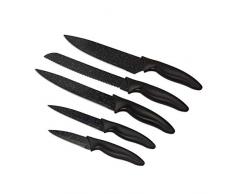 Relaxdays, schwarz, Küchenmesser 5-teilig, Edelstahl, Messerset, Kochmesser, Allzweckmesser, rostfrei, Obstmesser, Black, Standard