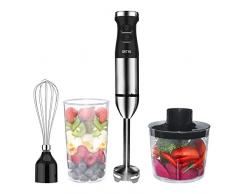 4-in-1 Stabmixerset, Deeya Edelstahl Stabmixer mit intelligentem Geschwindigkeitskontroller, 600W Hand-held Pürierstab mit Schneebesen, 700ml Behälter, Becher, Schwarz