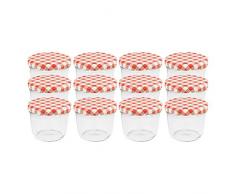 WELLGRO® Einmachgläser mit Schraubdeckel - 230 ml, 8,5 x 6,5 cm (ØxH), Glas/Metall, rot karierte Deckel To 82, Gläser Made in Germany, verschiedene Mengen wählbar, Stückzahl:12 Stück