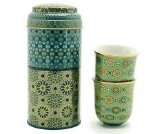 IMAGES DORIENT Geschenkset 2 in 1 Metalldosen mit 2 x 90ml Porcalain Espressotassen Espressobecher Moccatassen bunt orientalisch Gemustert