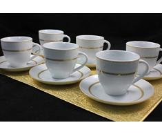 Topkapi Victoria TK-990-12-TLG Tee-Set/Kaffee-Set mit Golddekor~200 ml, Tassen und Untertassen aus Porzellan