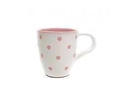 UNGARNIKAT Keramik Milchkaffeebecher/Kaffeebecher weiß mit handbemalten rosafarbenen Punkten