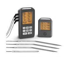 Burnhard Funk Grillthermometer, Digital Braten-Thermometer für Grill & Backofen, 4 Temperaturfühler, Timer, BBQ Thermometer, Grillzubehör für Fleisch & Fisch + Gratis Rezept (PDF)