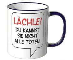 Wandkings Tasse mit dem Schriftzug Lächle! Du kannst sie nicht alle töten. - Lila