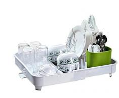 Tub Geschirr Abtropfgestell - Abtropfkorb mit integriertem Tropfwasserabfluß für Ihre Spüle oder Arbeitsfläche in Ihrer Küche Zuhause, im Büro oder Wohnwagen, Kunststoff,Weiß