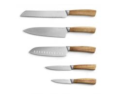 Akazienholz Messer-Set inkl. Kochmesser, Santokumesser, Universalmesser, Gemüsemesser, Brotmesser, 5-tlg.