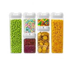 Numyton Stapelbare Vorratsdosen & Frischhaltedosen Set 6 Stück, BPA frei, Frischhaltedosen in Allen Größen mit Deckel Lagerbehälter für Getreide Nüsse Trockenvorräte, Rechteckig, Weiß/Transparent