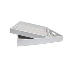 DRULINE 2erSet Dekotablett Serviertablett Holztablett zum Frühstücken und Servieren aus Holz mit Tragegriffe im Shabby-Chic Stil | L x B x H Klein 36 x 26 x 5 cm Groß 40,5 x 30,5 x 5 cm | Weiß