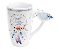 Die Geschenkewelt 45693 große Kaffee-Tasse mit Design Traumfänger, mit Geschenk-Anhänger, Porzellan, 50 cl