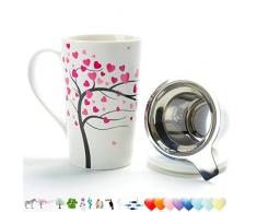 TEANAGOO Teetasse aus Porzellan (510ml) mit Sieb und Deckel, Teekanne für Zuhause mit Steeper aus Stahl - Liebesbaum, Teebecher Brewer-Marker, Steeping-Filter für Tee, Tee-Set Neujahrsgeschenk