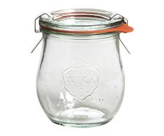 Weck Einmachgläser mit 60 mm Deckel, 220 ml, inklusive Dichtungen und Klammern, Packung mit 12 Stück, aus Glas, transparent