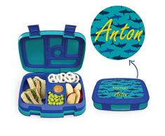 Anton & Sophie BENTGO Kids - MIT Namen PERSONALISIERBAR - Kinder Brotbox mit 5 Unterteilungen - auslaufsicher & robust - Lunchbox/Brotdose perfekt für Kindergarten & Schule (Sharks (mit Namen))