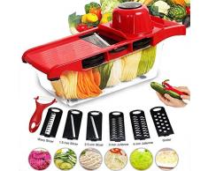 DDYX2020 - Mehrzweck Gemüseschneider 7 in 1 Küche Mandoline, Hobel Küchenreibe und Handschneider, rostfreies Profi-Küchengerät zum Schneiden von Obst/Gemüse - Rot