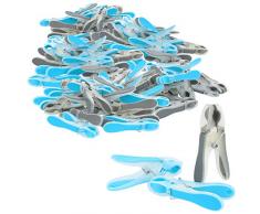com-four® 100x Wäscheklammern mit Softgrip, Starke Klammern zum Aufhängen von Bettwäsche, zweifarbige Wäscheklammern zum Wäscheaufhängen (Softgrip blau/grau - 100 Stück)