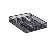 Relaxdays Besteckkasten Metallgeflecht, Besteckeinsatz offen, Größe M, HBT: ca. 5 x 23,5 x 31,7 cm, schmal, schwarz