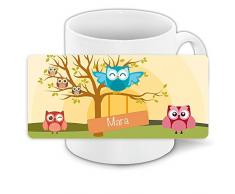 Eulen-Tasse mit Namen Mara und schönem Motiv mit Eulen-Landschaft für Mädchen - Tasse für Kinder Keramiktasse