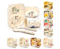 bambuswald© Kindergeschirr inkl. Schüssel, Teller, Gabel, Löffel & Trinkbecher - Geschirrset Frühstücksset| Kinderbesteck mit schönen Motiven für Kinder Baby Kleinkinder - stabil & spülmaschinenfest