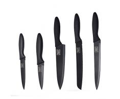 homiez 5-teiliges Messerset ColourCut mit Klingenschutz, Schäl-, Allzweck-, Schinken-, Brot- und Kochmesser, in schwarz