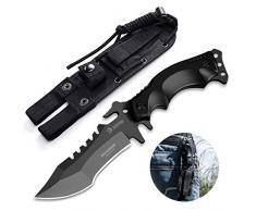 NedFoss Outdoor Survival Messer, Camping Gürtelmesser, Überlebensmesser Survival Bushcraft Messer, Premium Qualität, Stahl 7Cr13MoV, Lederscheide (Wolf 03)