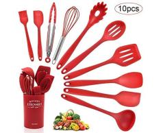 Silikon Küchenutensilien Set 10 Stück Hitzebeständige Antihaft-Küchenbackwerkzeuge Kochutensilien Küchenutensilien Sets Rot